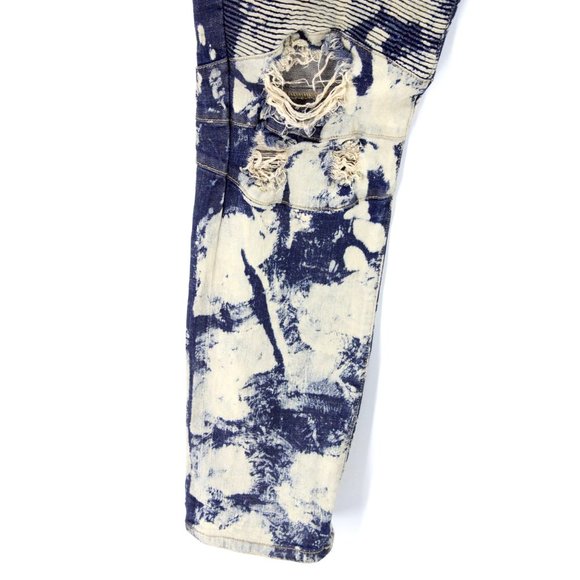 Crysp Denim Jeans Mens Blue Denim Acid Washed Rockstar Moto Distressed Size 38 - Picture 4 of 8